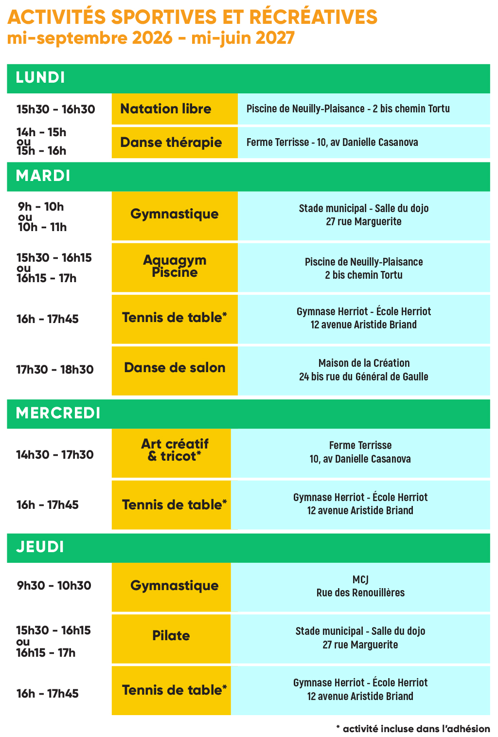 LISTE ACTIVITES ESCAPADE2026 2